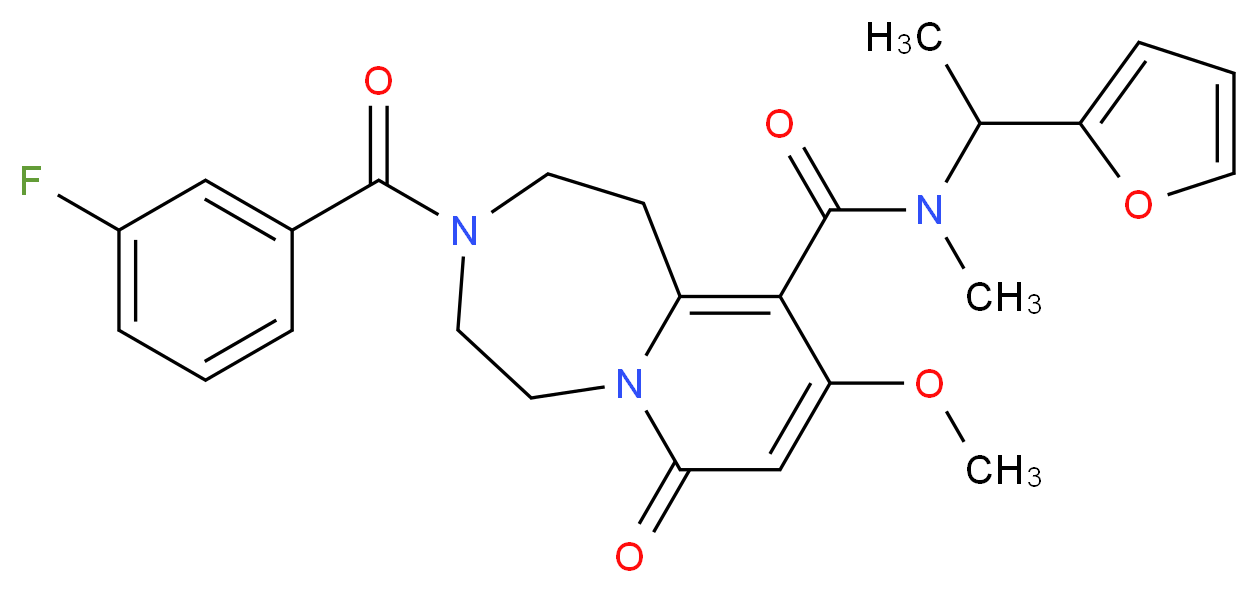 3-(3-fluorobenzoyl)-N-[1-(2-furyl)ethyl]-9-methoxy-N-methyl-7-oxo-1,2,3,4,5,7-hexahydropyrido[1,2-d][1,4]diazepine-10-carboxamide_分子结构_CAS_)