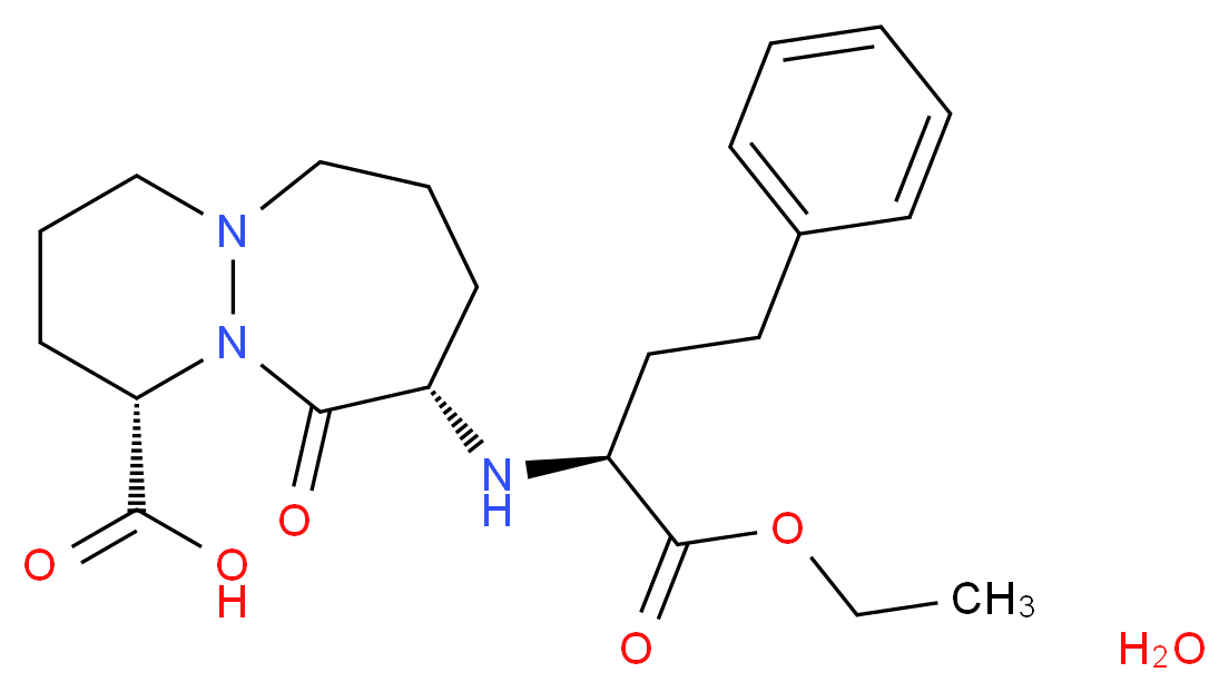 (1S,9S)-9-{[(2S)-1-ethoxy-1-oxo-4-phenylbutan-2-yl]amino}-10-oxo-octahydro-1H-pyridazino[1,2-a][1,2]diazepine-1-carboxylic acid hydrate_分子结构_CAS_92077-78-6