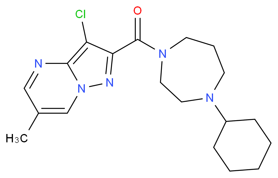 3-chloro-2-[(4-cyclohexyl-1,4-diazepan-1-yl)carbonyl]-6-methylpyrazolo[1,5-a]pyrimidine_分子结构_CAS_)