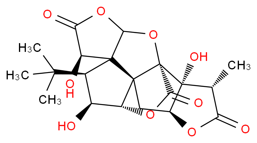 (1R,6R,8S,9S,10S,11S,13S,16S,17R)-8-tert-butyl-6,9,17-trihydroxy-16-methyl-2,4,14,19-tetraoxahexacyclo[8.7.2.0<sup>1</sup>,<sup>1</sup><sup>1</sup>.0<sup>3</sup>,<sup>7</sup>.0<sup>7</sup>,<sup>1</sup><sup>1</sup>.0<sup>1</sup><sup>3</sup>,<sup>1</sup><sup>7</sup>]nonadecane-5,15,18-trione_分子结构_CAS_107438-79-9