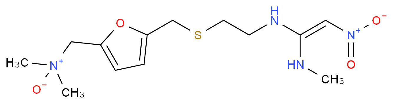 N,N-dimethyl-1-(5-{[(2-{[(E)-1-(methylamino)-2-nitroethenyl]amino}ethyl)sulfanyl]methyl}furan-2-yl)methanamine oxide_分子结构_CAS_73857-20-2