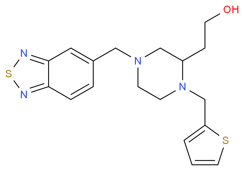 2-[4-(2,1,3-benzothiadiazol-5-ylmethyl)-1-(2-thienylmethyl)-2-piperazinyl]ethanol_分子结构_CAS_)