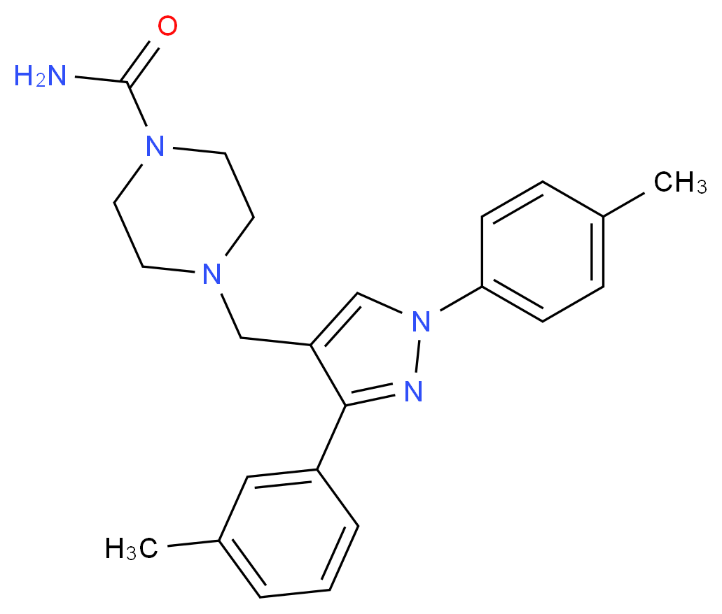 4-{[3-(3-methylphenyl)-1-(4-methylphenyl)-1H-pyrazol-4-yl]methyl}-1-piperazinecarboxamide_分子结构_CAS_)