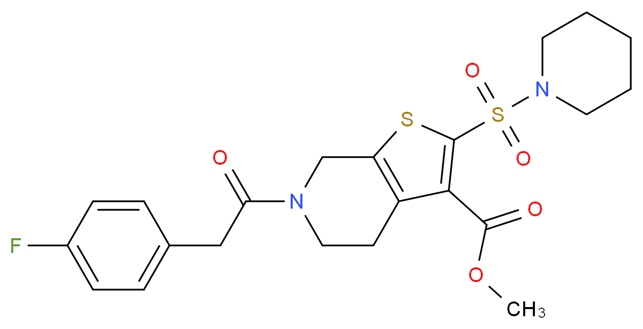 methyl 6-[(4-fluorophenyl)acetyl]-2-(1-piperidinylsulfonyl)-4,5,6,7-tetrahydrothieno[2,3-c]pyridine-3-carboxylate_分子结构_CAS_)