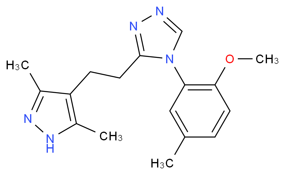 3-[2-(3,5-dimethyl-1H-pyrazol-4-yl)ethyl]-4-(2-methoxy-5-methylphenyl)-4H-1,2,4-triazole_分子结构_CAS_)
