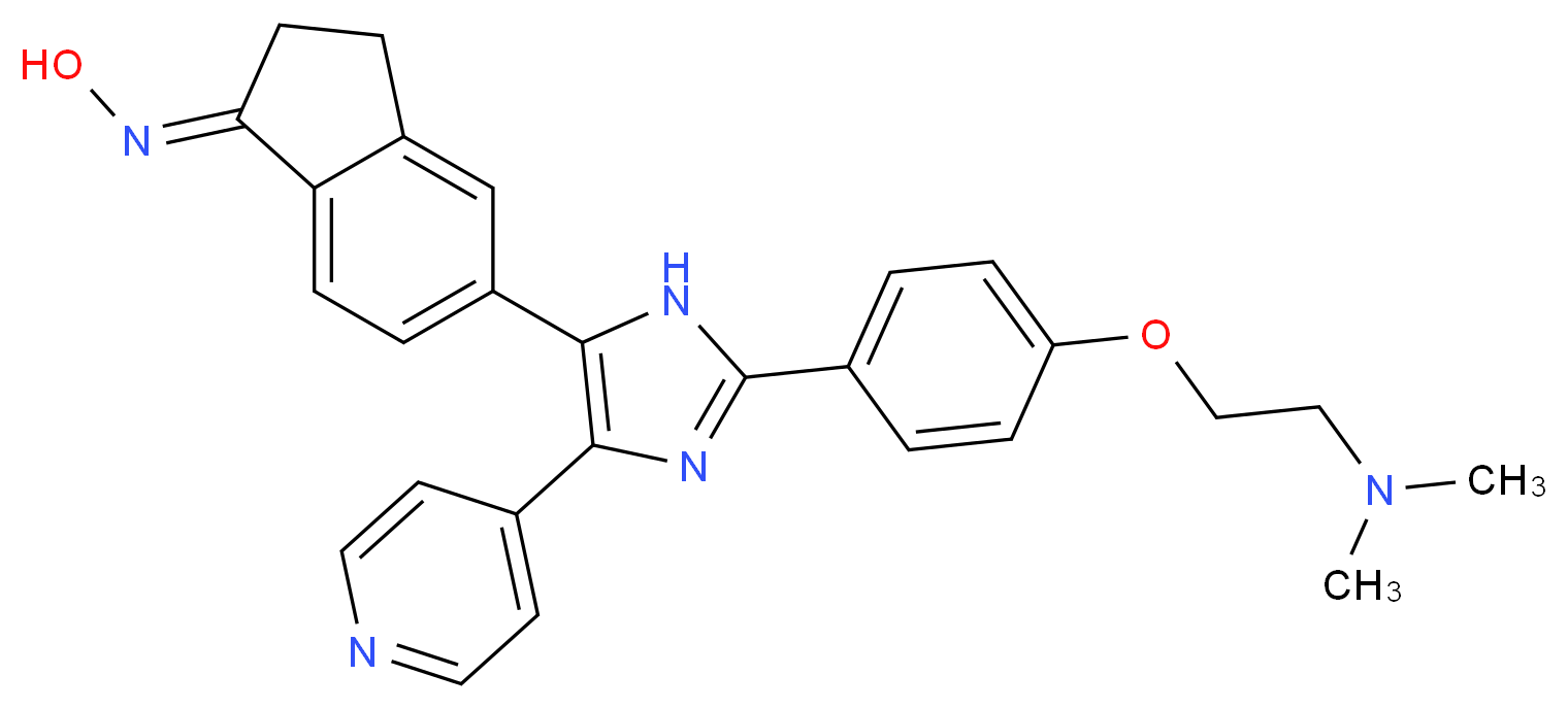 [2-(4-{5-[(1E)-1-(hydroxyimino)-2,3-dihydro-1H-inden-5-yl]-4-(pyridin-4-yl)-1H-imidazol-2-yl}phenoxy)ethyl]dimethylamine_分子结构_CAS_405554-55-4