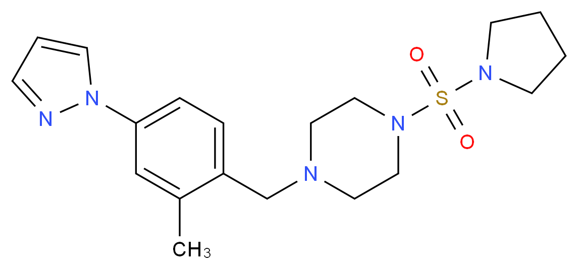 1-[2-methyl-4-(1H-pyrazol-1-yl)benzyl]-4-(pyrrolidin-1-ylsulfonyl)piperazine_分子结构_CAS_)