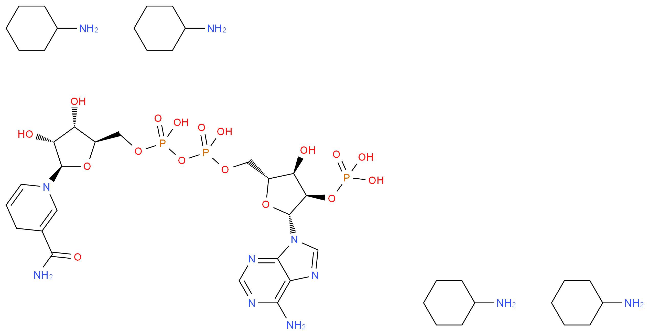 tetrakis(cyclohexanamine); {[(2R,3R,4R,5R)-2-(6-amino-9H-purin-9-yl)-5-[({[({[(2R,3S,4R,5R)-5-(3-carbamoyl-1,4-dihydropyridin-1-yl)-3,4-dihydroxyoxolan-2-yl]methoxy}(hydroxy)phosphoryl)oxy](hydroxy)phosphoryl}oxy)methyl]-4-hydroxyoxolan-3-yl]oxy}phosphonic acid_分子结构_CAS_100929-71-3