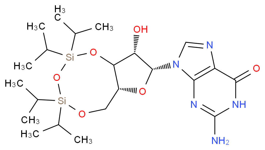 9-[(6aR,8R,9S)-9-hydroxy-2,2,4,4-tetrakis(propan-2-yl)-hexahydro-2H-furo[3,2-f][1,3,5,2,4]trioxadisilocin-8-yl]-2-amino-6,9-dihydro-1H-purin-6-one_分子结构_CAS_88183-82-8