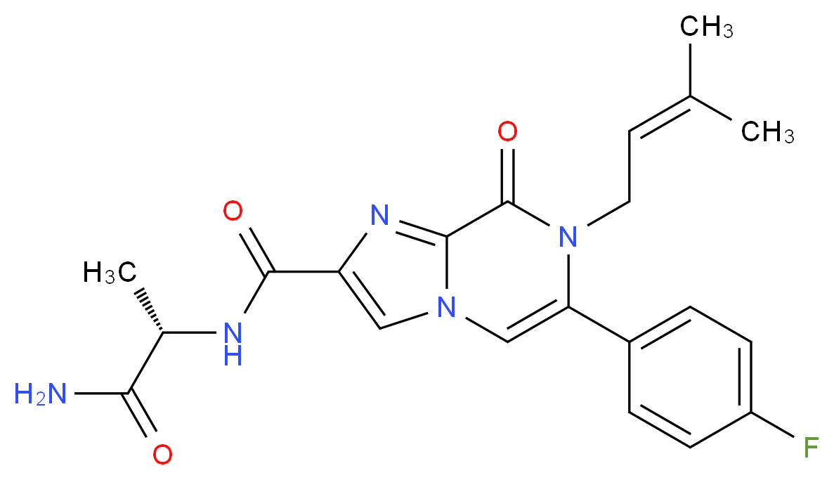 N-[(1S)-2-amino-1-methyl-2-oxoethyl]-6-(4-fluorophenyl)-7-(3-methylbut-2-en-1-yl)-8-oxo-7,8-dihydroimidazo[1,2-a]pyrazine-2-carboxamide_分子结构_CAS_)