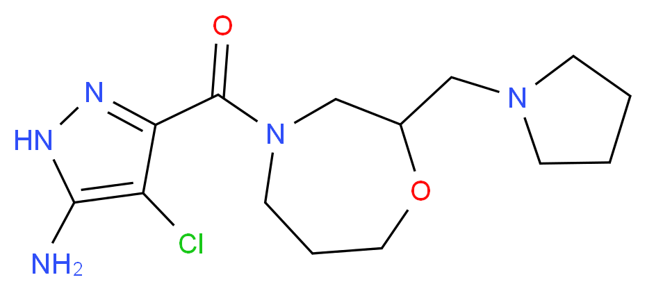 4-chloro-3-{[2-(pyrrolidin-1-ylmethyl)-1,4-oxazepan-4-yl]carbonyl}-1H-pyrazol-5-amine_分子结构_CAS_)