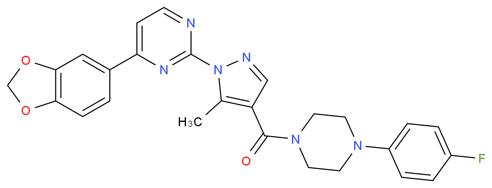 4-(1,3-benzodioxol-5-yl)-2-(4-{[4-(4-fluorophenyl)-1-piperazinyl]carbonyl}-5-methyl-1H-pyrazol-1-yl)pyrimidine_分子结构_CAS_)