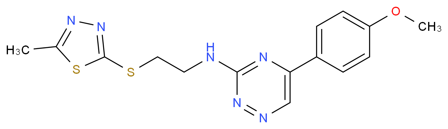 5-(4-methoxyphenyl)-N-{2-[(5-methyl-1,3,4-thiadiazol-2-yl)thio]ethyl}-1,2,4-triazin-3-amine_分子结构_CAS_)