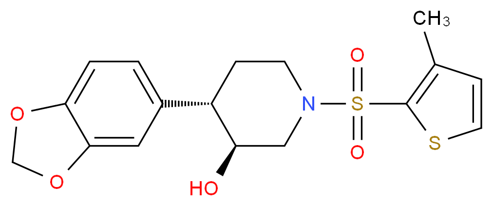(3S*,4S*)-4-(1,3-benzodioxol-5-yl)-1-[(3-methyl-2-thienyl)sulfonyl]piperidin-3-ol_分子结构_CAS_)