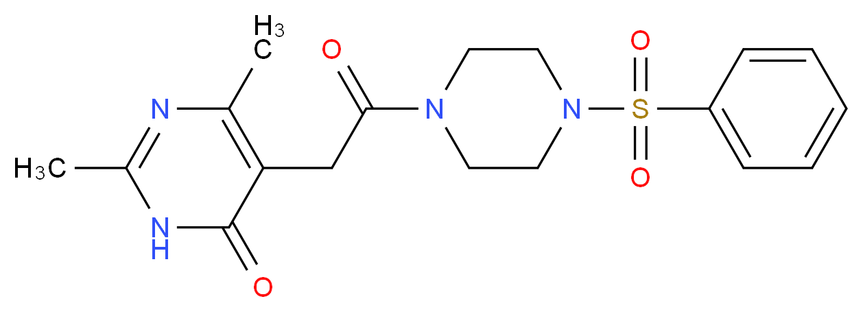 2,6-dimethyl-5-{2-oxo-2-[4-(phenylsulfonyl)-1-piperazinyl]ethyl}-4(3H)-pyrimidinone_分子结构_CAS_)