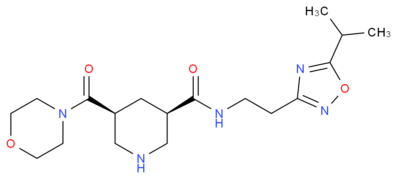(3R*,5S*)-N-[2-(5-isopropyl-1,2,4-oxadiazol-3-yl)ethyl]-5-(morpholin-4-ylcarbonyl)piperidine-3-carboxamide_分子结构_CAS_)