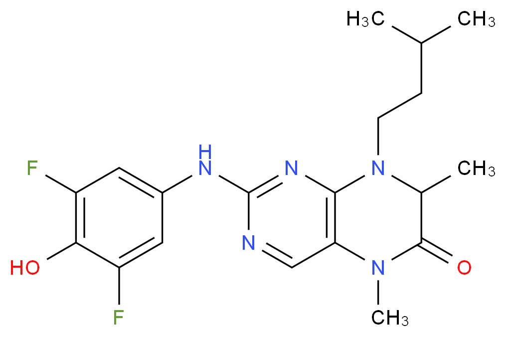 2-[(3,5-difluoro-4-hydroxyphenyl)amino]-5,7-dimethyl-8-(3-methylbutyl)-5,6,7,8-tetrahydropteridin-6-one_分子结构_CAS_501437-28-1