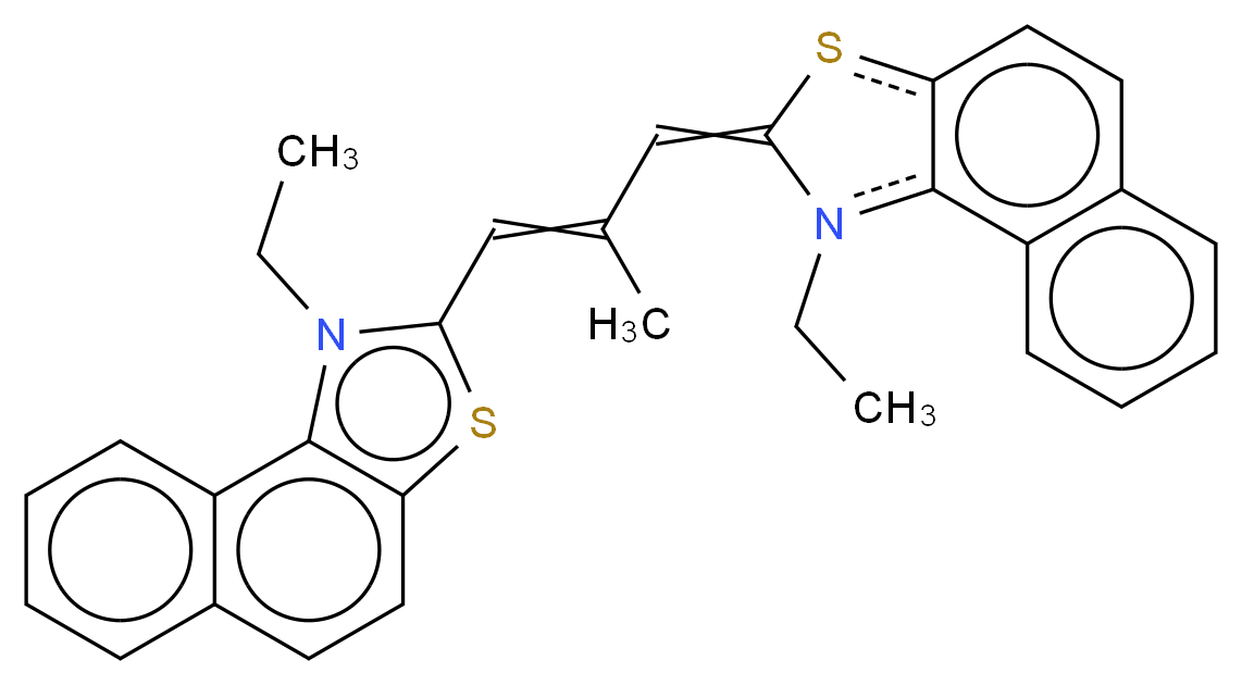 1-ethyl-2-(3-{1-ethylnaphtho[1,2-d][1,3]thiazol-2-yl}-2-methylprop-2-en-1-ylidene)-2H-naphtho[1,2-d][1,3]thiazole_分子结构_CAS_7423-31-6