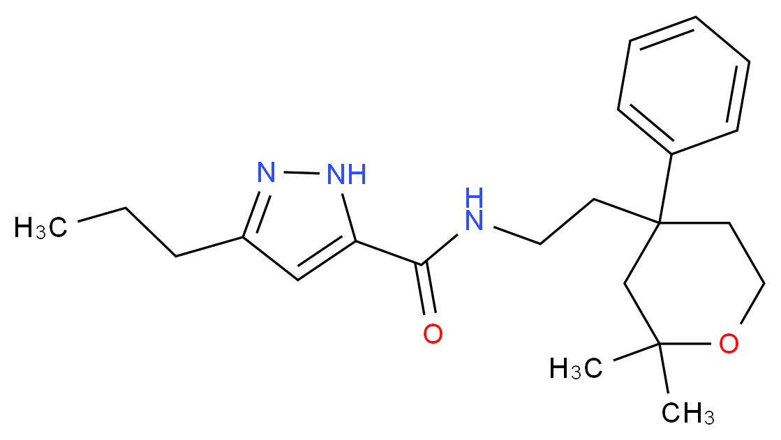 N-[2-(2,2-dimethyl-4-phenyltetrahydro-2H-pyran-4-yl)ethyl]-3-propyl-1H-pyrazole-5-carboxamide_分子结构_CAS_)