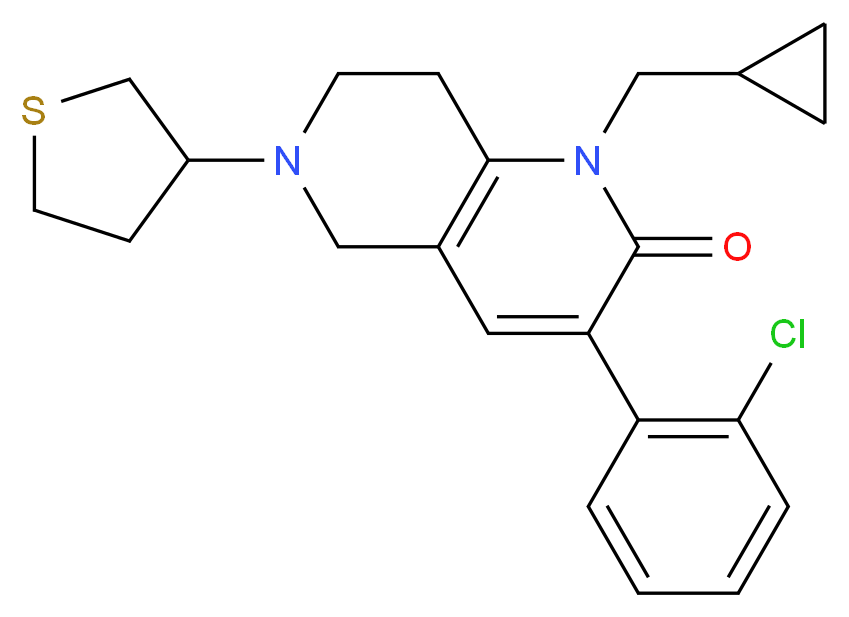 3-(2-chlorophenyl)-1-(cyclopropylmethyl)-6-(tetrahydro-3-thienyl)-5,6,7,8-tetrahydro-1,6-naphthyridin-2(1H)-one_分子结构_CAS_)