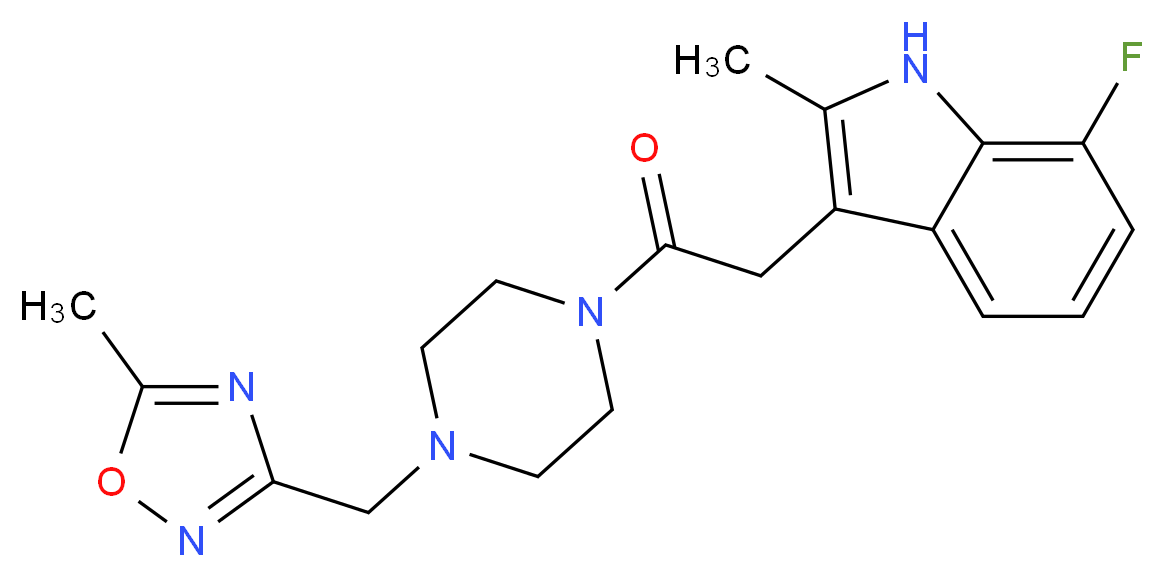 7-fluoro-2-methyl-3-(2-{4-[(5-methyl-1,2,4-oxadiazol-3-yl)methyl]-1-piperazinyl}-2-oxoethyl)-1H-indole_分子结构_CAS_)