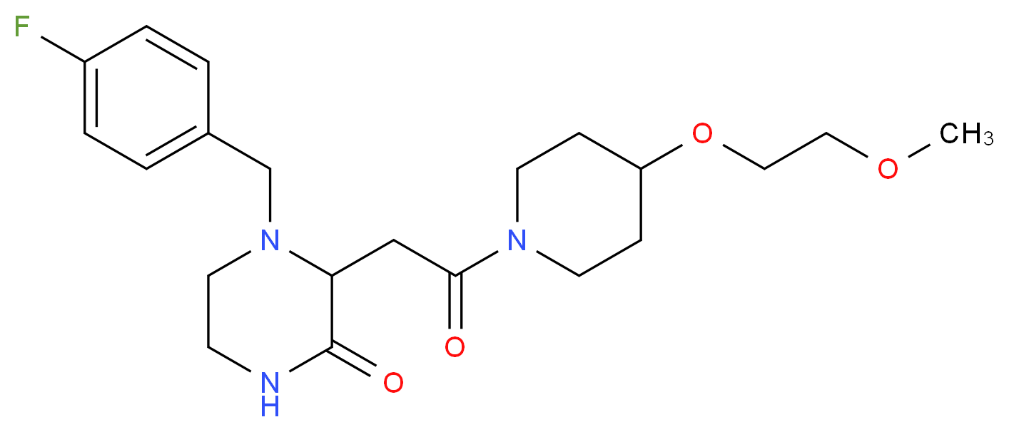 4-(4-fluorobenzyl)-3-{2-[4-(2-methoxyethoxy)-1-piperidinyl]-2-oxoethyl}-2-piperazinone_分子结构_CAS_)