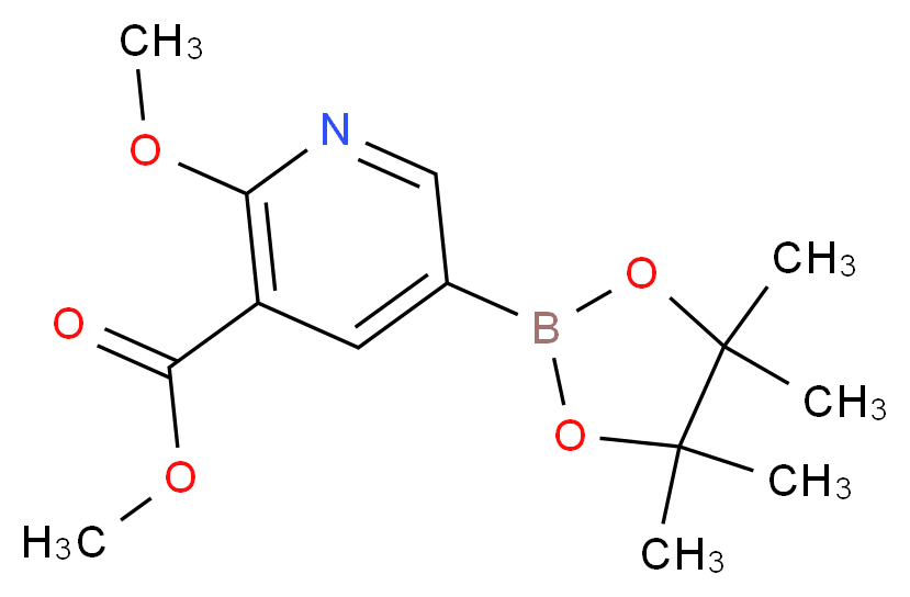 methyl 2-methoxy-5-(tetramethyl-1,3,2-dioxaborolan-2-yl)pyridine-3-carboxylate_分子结构_CAS_1083168-93-7