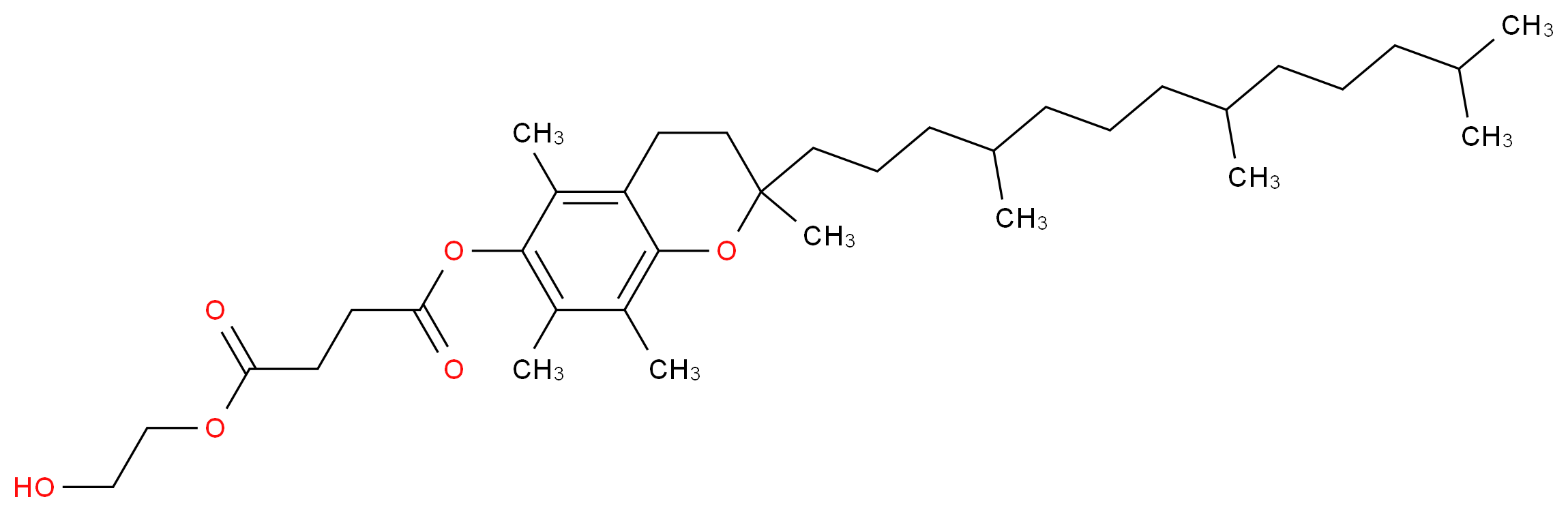 1-(2-hydroxyethyl) 2,5,7,8-tetramethyl-2-(4,8,12-trimethyltridecyl)-3,4-dihydro-2H-1-benzopyran-6-yl butanedioate_分子结构_CAS_9002-96-4