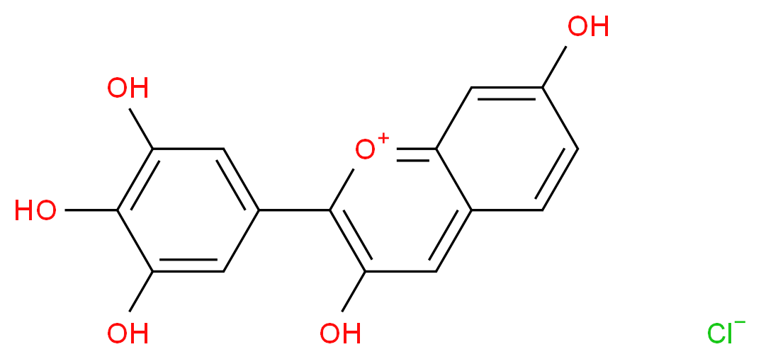 3,7-dihydroxy-2-(3,4,5-trihydroxyphenyl)-1λ<sup>4</sup>-chromen-1-ylium chloride_分子结构_CAS_3020-09-5