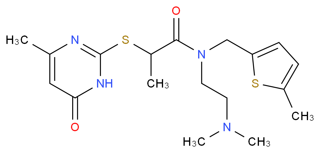 N-[2-(dimethylamino)ethyl]-2-[(4-methyl-6-oxo-1,6-dihydropyrimidin-2-yl)thio]-N-[(5-methyl-2-thienyl)methyl]propanamide_分子结构_CAS_)