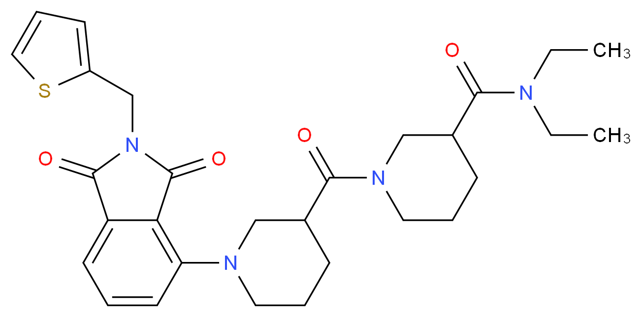 1-({1-[1,3-dioxo-2-(2-thienylmethyl)-2,3-dihydro-1H-isoindol-4-yl]-3-piperidinyl}carbonyl)-N,N-diethyl-3-piperidinecarboxamide_分子结构_CAS_)
