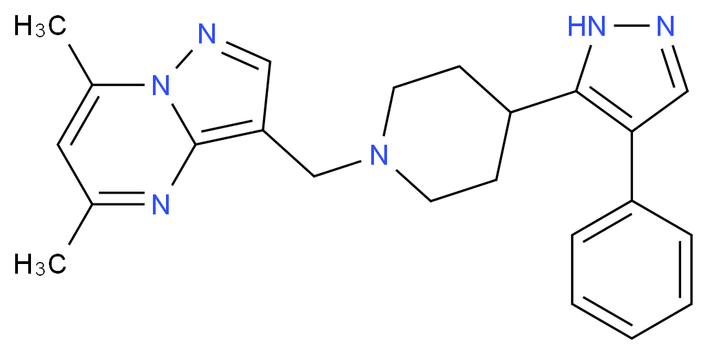 5,7-dimethyl-3-{[4-(4-phenyl-1H-pyrazol-5-yl)piperidin-1-yl]methyl}pyrazolo[1,5-a]pyrimidine_分子结构_CAS_)