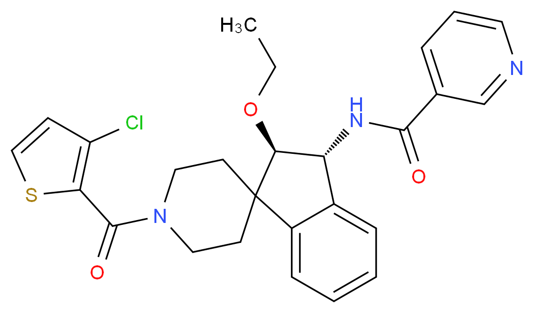N-{(2R*,3R*)-1'-[(3-chloro-2-thienyl)carbonyl]-2-ethoxy-2,3-dihydrospiro[indene-1,4'-piperidin]-3-yl}nicotinamide_分子结构_CAS_)