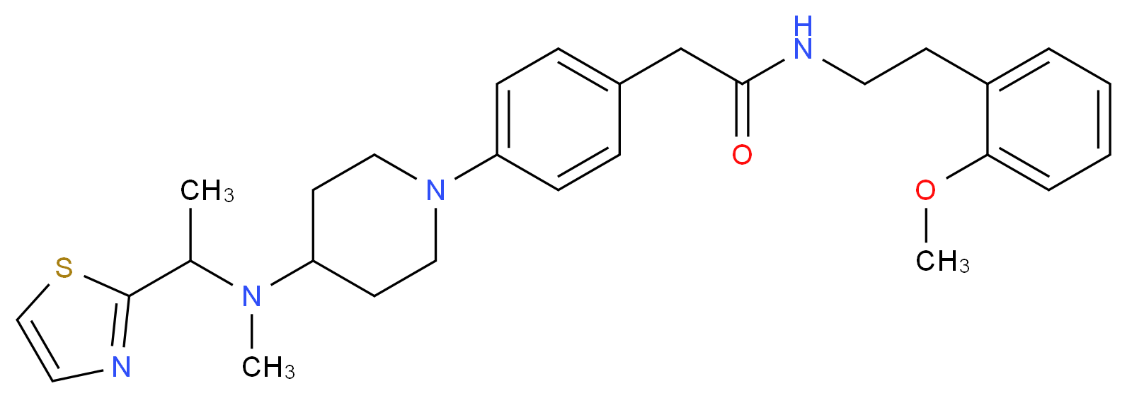 N-[2-(2-methoxyphenyl)ethyl]-2-[4-(4-{methyl[1-(1,3-thiazol-2-yl)ethyl]amino}-1-piperidinyl)phenyl]acetamide_分子结构_CAS_)