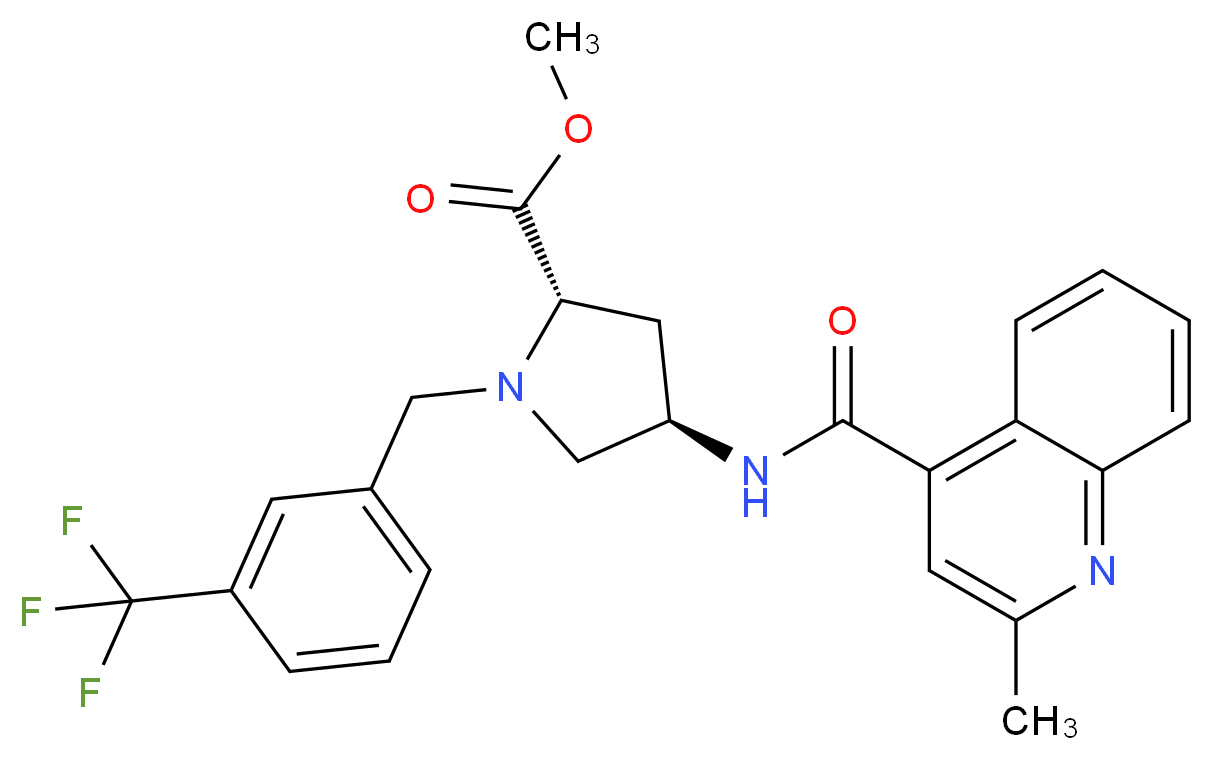 methyl (4R)-4-{[(2-methyl-4-quinolinyl)carbonyl]amino}-1-[3-(trifluoromethyl)benzyl]-L-prolinate_分子结构_CAS_)