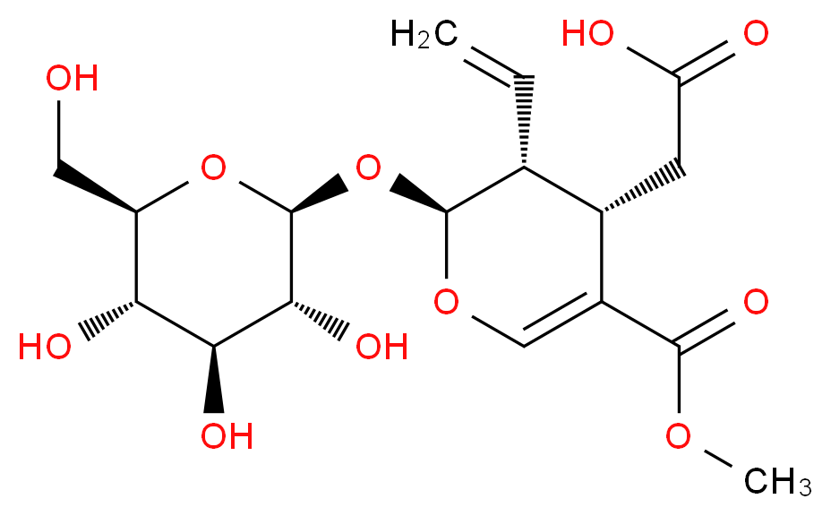 2-[(2S,3R,4S)-3-ethenyl-5-(methoxycarbonyl)-2-{[(2S,3R,4S,5S,6R)-3,4,5-trihydroxy-6-(hydroxymethyl)oxan-2-yl]oxy}-3,4-dihydro-2H-pyran-4-yl]acetic acid_分子结构_CAS_58822-47-2