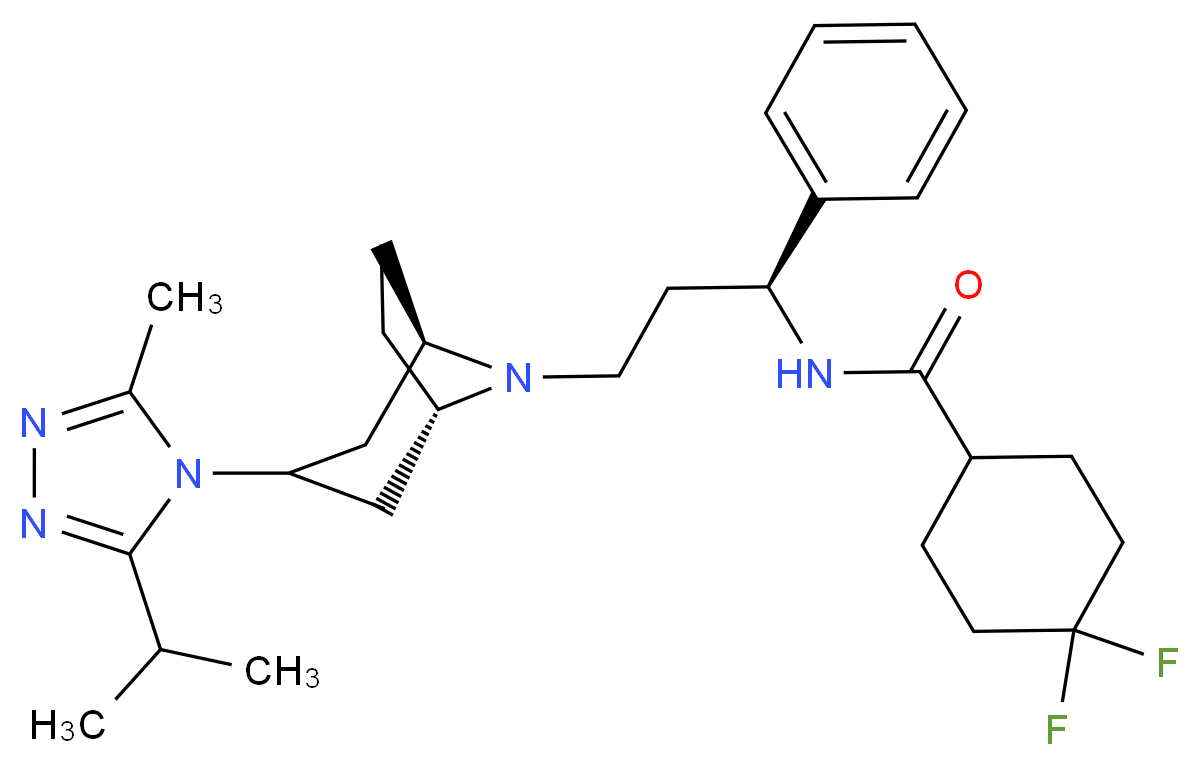 4,4-difluoro-N-[(1S)-3-[(1R,5S)-3-[3-methyl-5-(propan-2-yl)-4H-1,2,4-triazol-4-yl]-8-azabicyclo[3.2.1]octan-8-yl]-1-phenylpropyl]cyclohexane-1-carboxamide_分子结构_CAS_376348-65-1