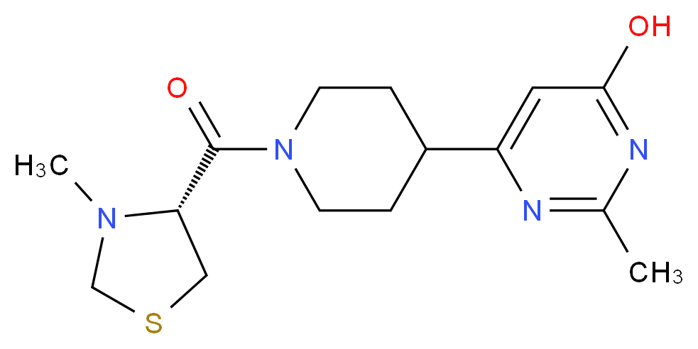 2-methyl-6-(1-{[(4R)-3-methyl-1,3-thiazolidin-4-yl]carbonyl}-4-piperidinyl)-4-pyrimidinol_分子结构_CAS_)