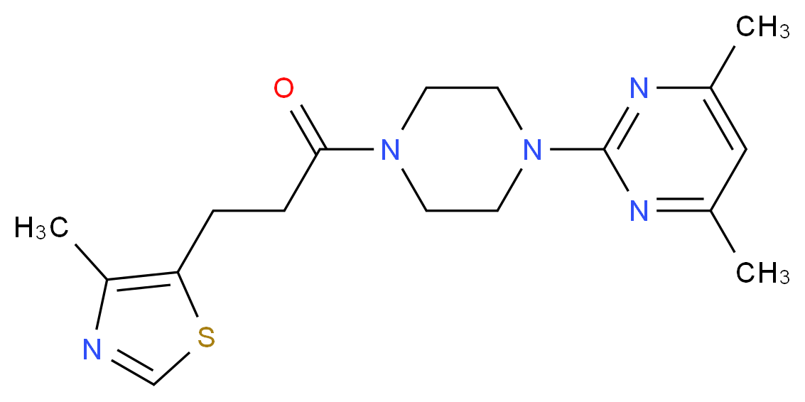 4,6-dimethyl-2-{4-[3-(4-methyl-1,3-thiazol-5-yl)propanoyl]piperazin-1-yl}pyrimidine_分子结构_CAS_)