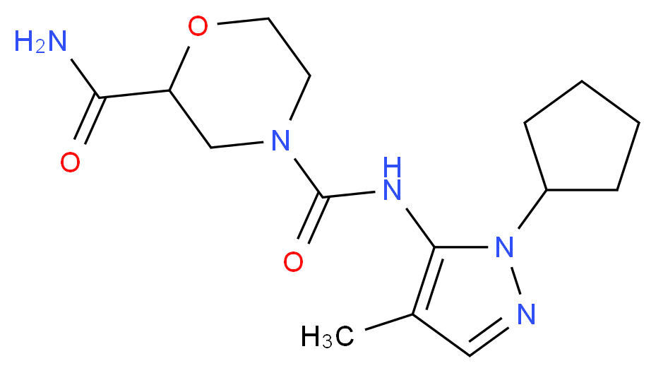 N~4~-(1-cyclopentyl-4-methyl-1H-pyrazol-5-yl)morpholine-2,4-dicarboxamide_分子结构_CAS_)