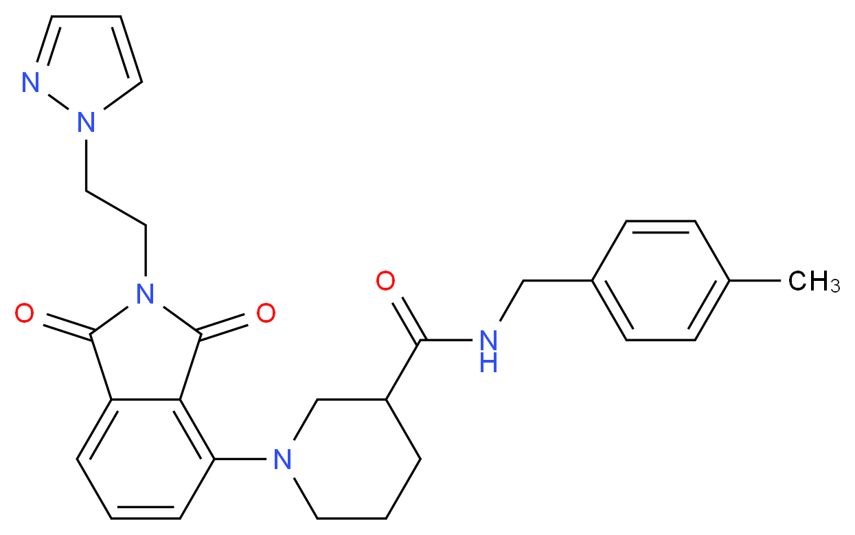 1-{1,3-dioxo-2-[2-(1H-pyrazol-1-yl)ethyl]-2,3-dihydro-1H-isoindol-4-yl}-N-(4-methylbenzyl)-3-piperidinecarboxamide_分子结构_CAS_)