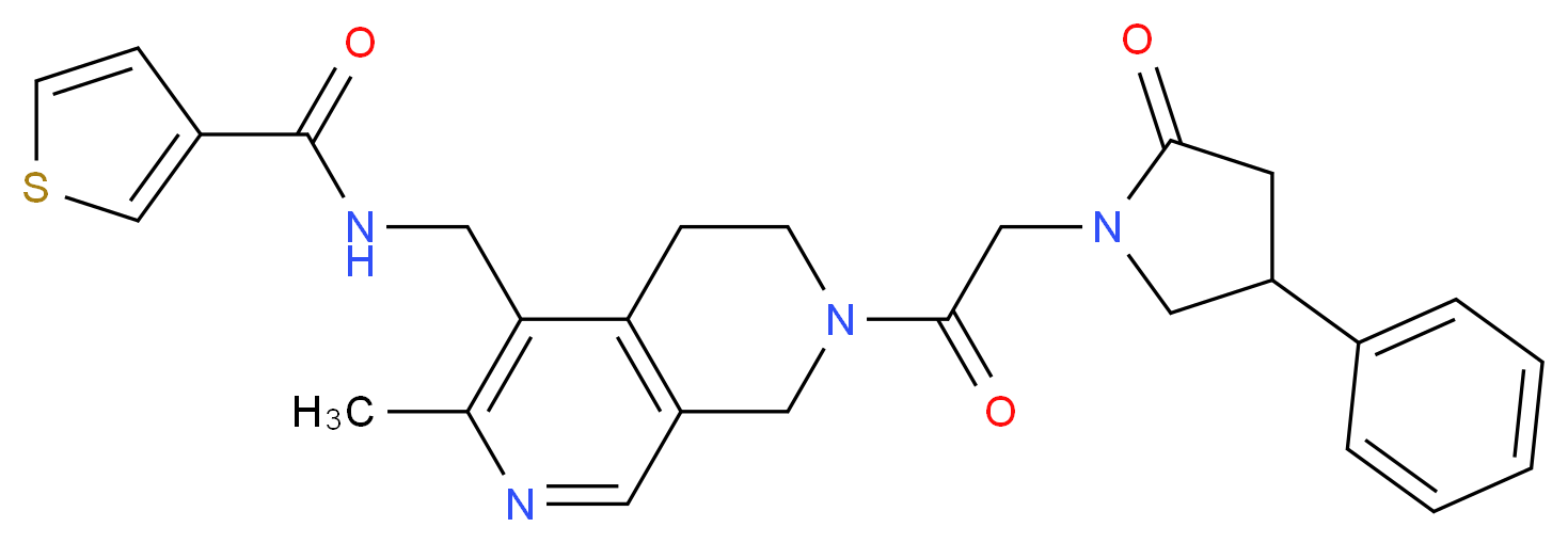 N-({3-methyl-7-[(2-oxo-4-phenyl-1-pyrrolidinyl)acetyl]-5,6,7,8-tetrahydro-2,7-naphthyridin-4-yl}methyl)-3-thiophenecarboxamide_分子结构_CAS_)