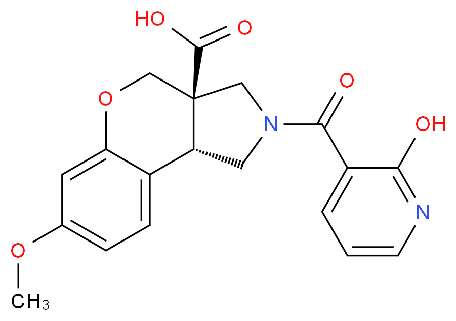 (3aR*,9bR*)-2-[(2-hydroxypyridin-3-yl)carbonyl]-7-methoxy-1,2,3,9b-tetrahydrochromeno[3,4-c]pyrrole-3a(4H)-carboxylic acid_分子结构_CAS_)