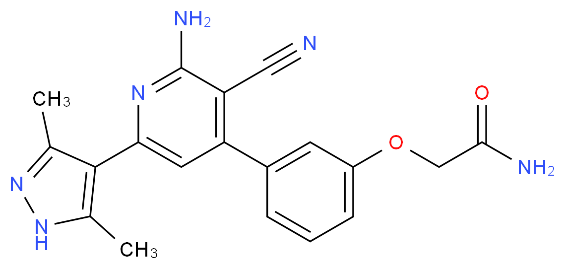 2-{3-[2-amino-3-cyano-6-(3,5-dimethyl-1H-pyrazol-4-yl)pyridin-4-yl]phenoxy}acetamide_分子结构_CAS_)