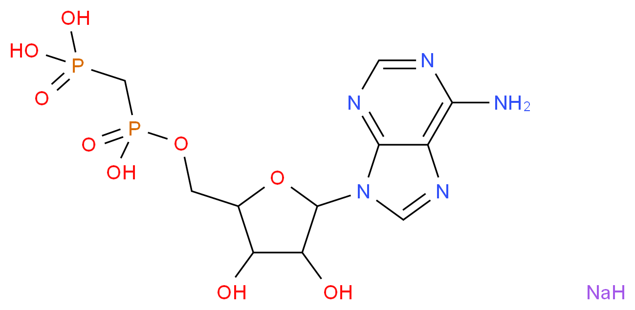 [({[5-(6-amino-9H-purin-9-yl)-3,4-dihydroxyoxolan-2-yl]methoxy}(hydroxy)phosphoryl)methyl]phosphonic acid sodium_分子结构_CAS_104835-70-3