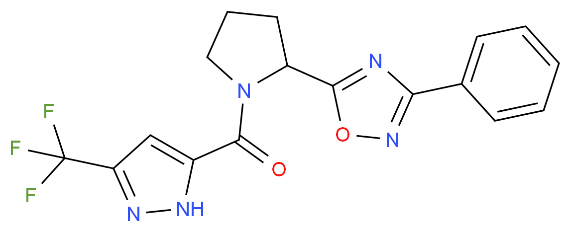 3-phenyl-5-(1-{[3-(trifluoromethyl)-1H-pyrazol-5-yl]carbonyl}-2-pyrrolidinyl)-1,2,4-oxadiazole_分子结构_CAS_)