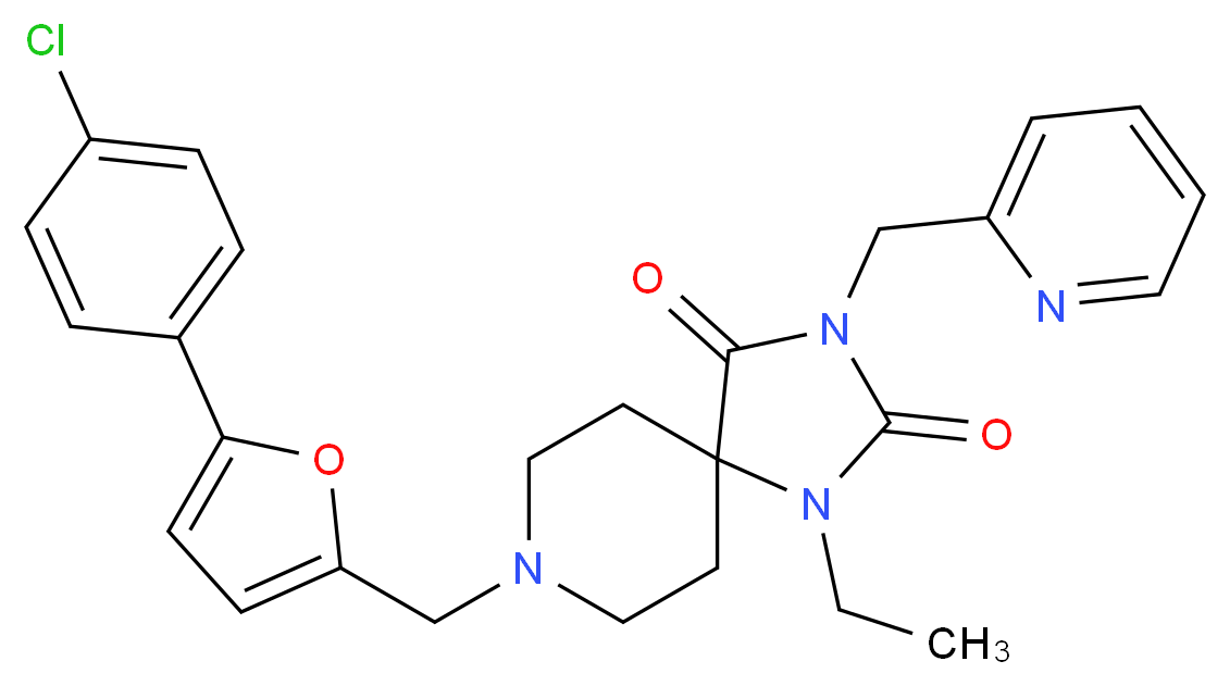 8-{[5-(4-chlorophenyl)-2-furyl]methyl}-1-ethyl-3-(2-pyridinylmethyl)-1,3,8-triazaspiro[4.5]decane-2,4-dione_分子结构_CAS_)