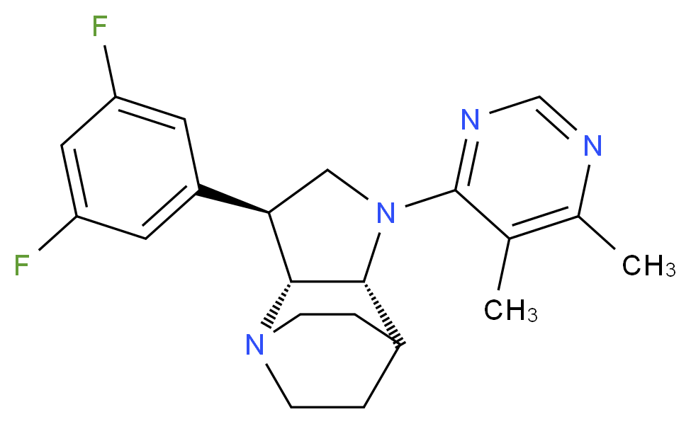 (2R*,3S*,6R*)-3-(3,5-difluorophenyl)-5-(5,6-dimethyl-4-pyrimidinyl)-1,5-diazatricyclo[5.2.2.0~2,6~]undecane_分子结构_CAS_)