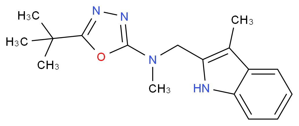 5-tert-butyl-N-methyl-N-[(3-methyl-1H-indol-2-yl)methyl]-1,3,4-oxadiazol-2-amine_分子结构_CAS_)