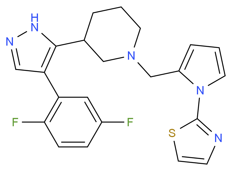 3-[4-(2,5-difluorophenyl)-1H-pyrazol-5-yl]-1-{[1-(1,3-thiazol-2-yl)-1H-pyrrol-2-yl]methyl}piperidine_分子结构_CAS_)